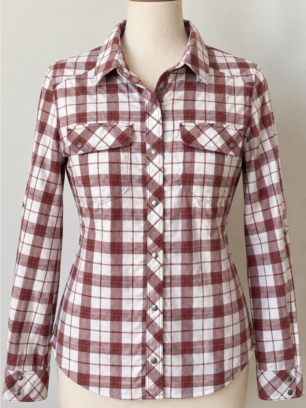 REI Medium Plaid Snap Front Hiking Shirt Stretch Western Outdoor Trail Gorpcore